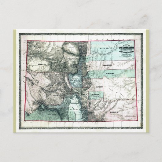 Oude Colorado-kaart 1862 Briefkaart (Voorkant)