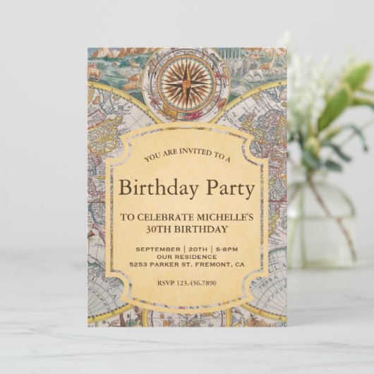  Oude Compass Wereldkaart Birthday Party Kaart (Staand voorkant)