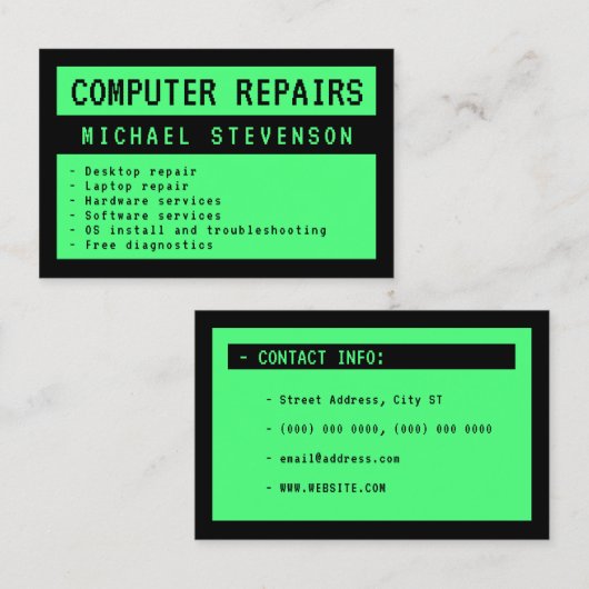 Oude computerscherm groen en zwart visitekaartje (Voorkant / Achterkant)