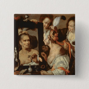 Oude coquette vierkante button 5,1 cm