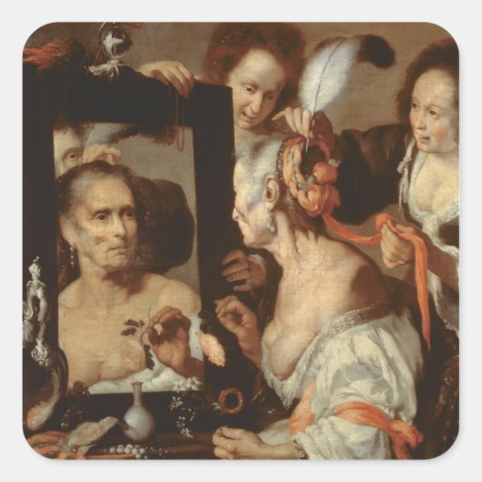 Oude coquette vierkante sticker (Voorkant)