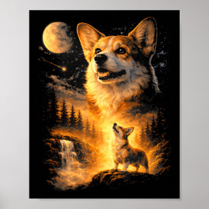 Oude corgi die naar de maan huilt meme 90s dier poster