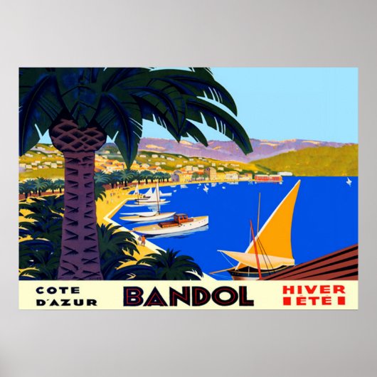 Oude Côte D'Azur Bandol Franse Reisposter Poster (Voorkant)