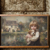 Oude Cottage Kind met Puppy Poster Hangend Wandkleed