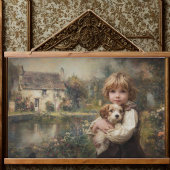 Oude Cottage Kind met Puppy Poster Hangend Wandkleed