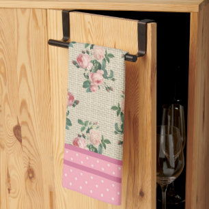 Oude Cottage Rozen en Roze Stippen Theedoek