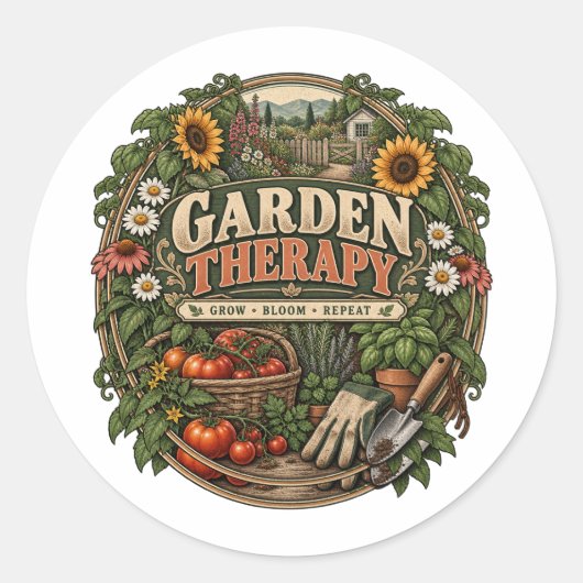 Oude Cottage Tuin Ronde Sticker (Voorkant)