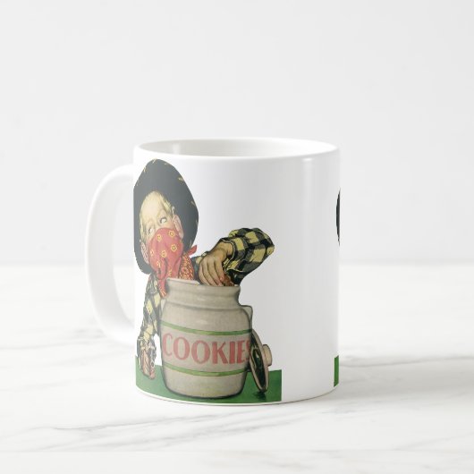 Oude Cowboy Speelgoed Pistool Hand in de Koekjestr Koffiemok (Voorkant links)