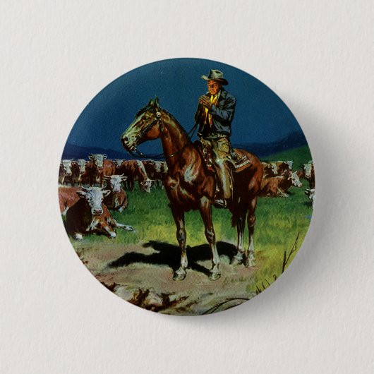 Oude Cowboy, Veeboer op de Boerderij Ronde Button 5,7 Cm (Voorkant)