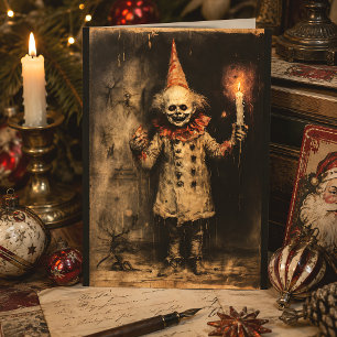 Oude Creepy Clown Gotische Creepmas Kerstmis Feestdagenkaart