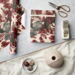 Oude Crimson Toile de Jouy Winter Manor Cadeaupapier