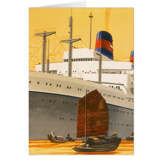 Oude cruiseschip naar het Oosten met jonkboten (Voorkant)