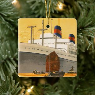 Oude cruiseschip naar het Oosten met jonkboten Keramisch Ornament