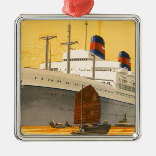 Oude cruiseschip naar het Oosten met jonkboten Metalen Ornament