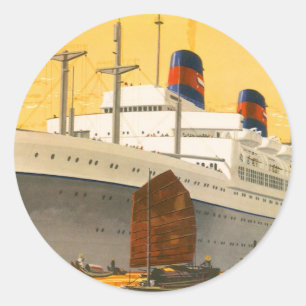 Oude cruiseschip naar het Oosten met jonkboten Ronde Sticker