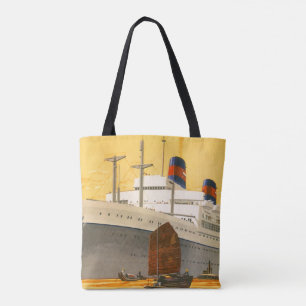 Oude cruiseschip naar het Oosten met jonkboten Tote Bag