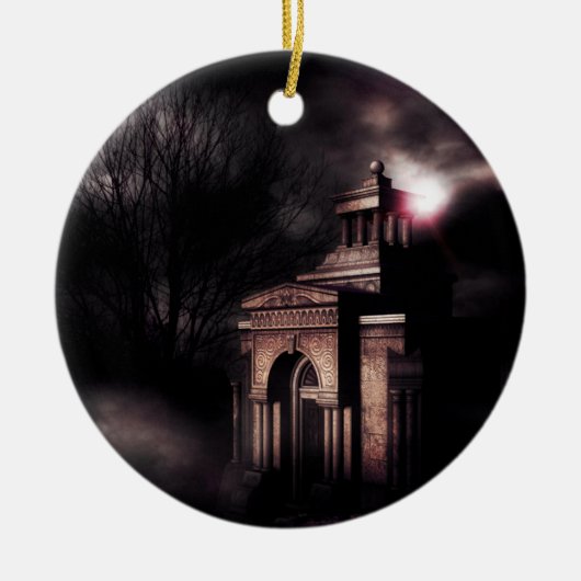 Oude crypt in het donkere bos keramisch ornament (Voorkant)