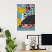 Oude Cunard-reisposter van Boston naar Europa Poster (Thuiskantoor)