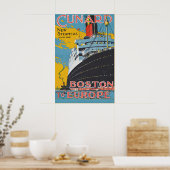 Oude Cunard-reisposter van Boston naar Europa Poster (Keuken)