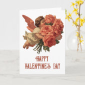 Oude Cupido met Rozenboeket Kaart (Gele Bloem)