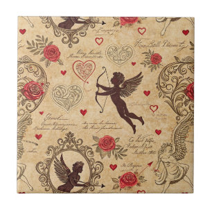 Oude Cupido Valentijn Victoriaans Tegeltje