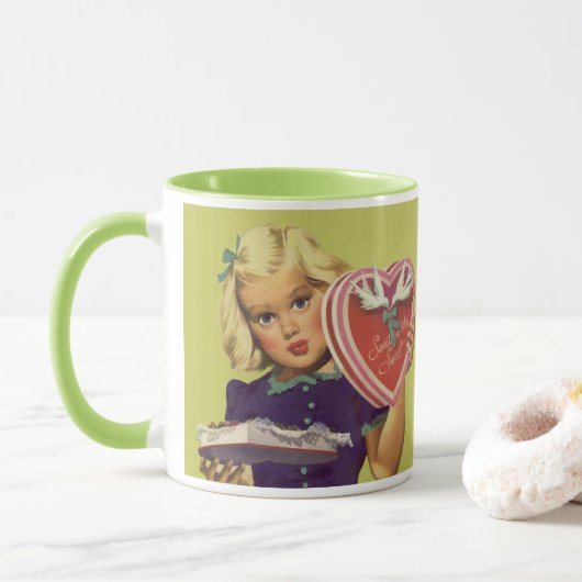 Oude Cute Valentijnsdag, Meisje met Chocolade Mok (Met donut)