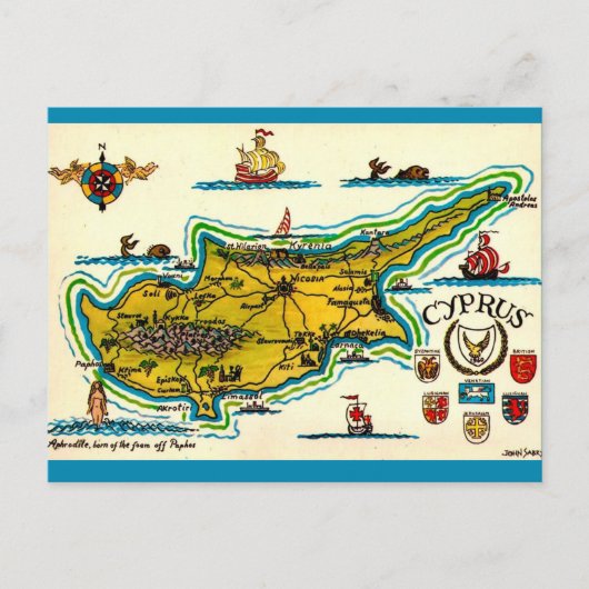 Oude Cyprus Kaart Ansichtkaart (Voorkant)