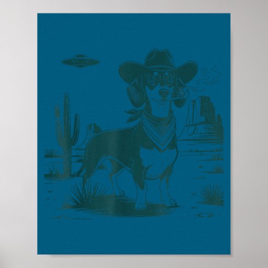 Oude dachshond ufo western grappige hond  poster (Voorkant)