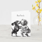 Oude Dachshond Vrienden Kaart (Gele Bloem)