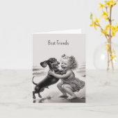 Oude Dachshund Beste Vriend Kaart (Gele Bloem)
