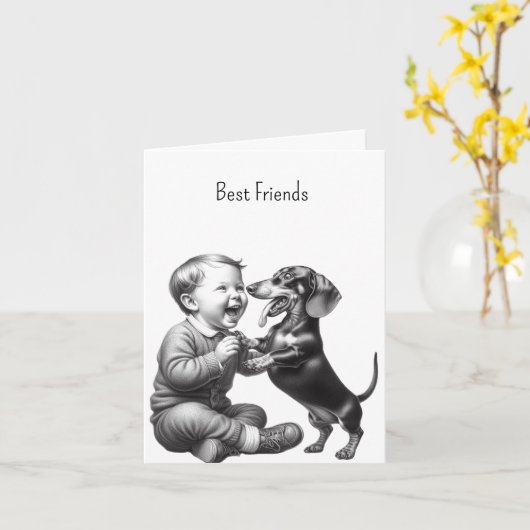 Oude dachshund beste vriend kaart (Gele Bloem)