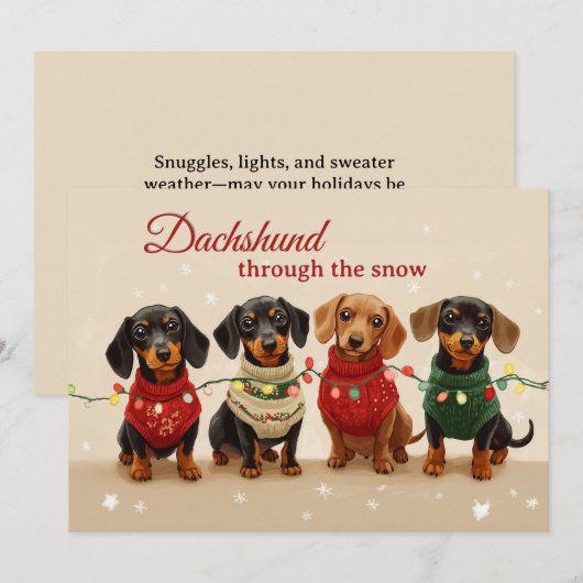 Oude Dachshund Honden Prettig Kerstfeest Feestdagenkaart (Voorkant / Achterkant)