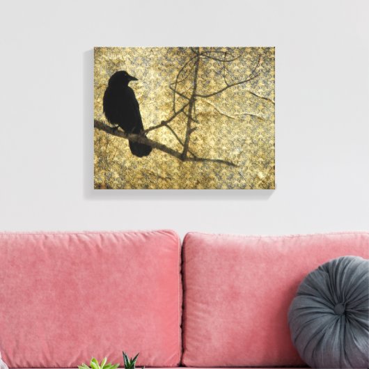 Oude Damask Crow Art Canvas Afdruk (Insitu (Woonkamer))