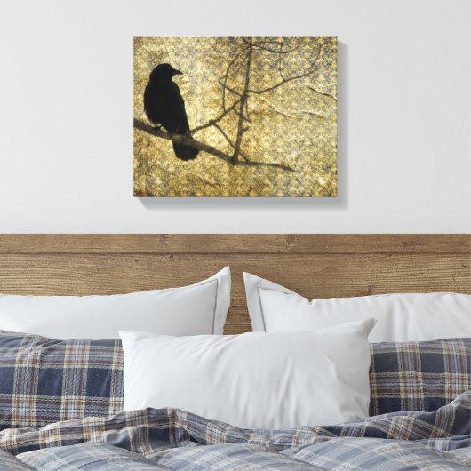 Oude Damask Crow Art Canvas Afdruk (Insitu (Slaapkamer))