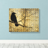 Oude Damask Crow Art Canvas Afdruk (Insitu (Houten vloer))