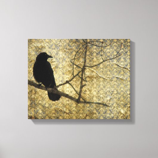 Oude Damask Crow Art Canvas Afdruk (Voorkant)