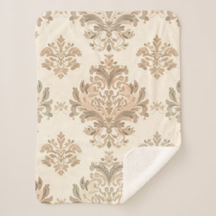 Oude Damast Elegante Beige Franse Boerderij Sherpa Deken