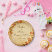 Oude Damast Shabby Chic Perzikkleurige Rozen Trouw Papieren Bordje (Feest)