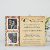 Oude damasten uitnodiging voor dubbele foto ter ge (Staand voorkant)