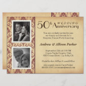 Oude damasten uitnodiging voor dubbele foto ter ge (Voorkant / Achterkant)