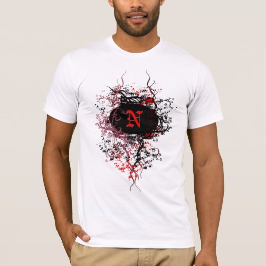 Oude damastpatroon met monogramletter N T-shirt (Voorkant)