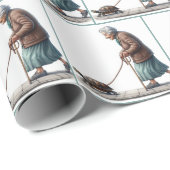 Oude dame die een huisdier schildpad loopt cadeaupapier (Rol Hoek)