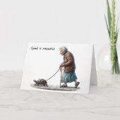 Oude dame die een huisdier schildpad loopt kaart (Voorkant)
