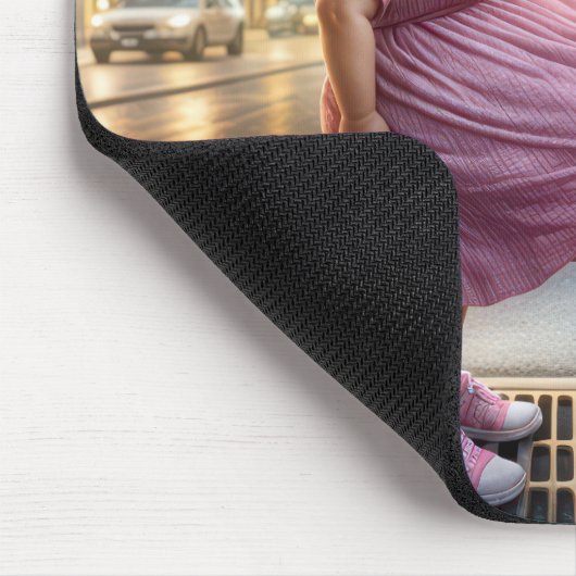 Oude dame die op een straatventilator staat muismat (Hoek)