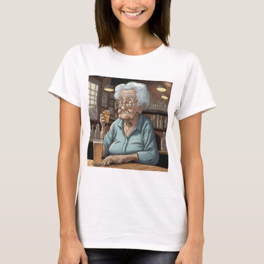 Oude Dame Drink een Tap Beer en Shot T-shirt (Voorkant)