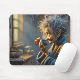 Oude Dame Drink Ochtendkoffie Muismat