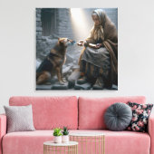 Oude Dame en Hond Oorlog Overlevenden Canvas Afdruk (Insitu (Woonkamer))