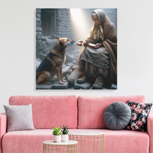 Oude Dame en Hond Oorlog Overlevenden Canvas Afdruk (Insitu (Woonkamer))