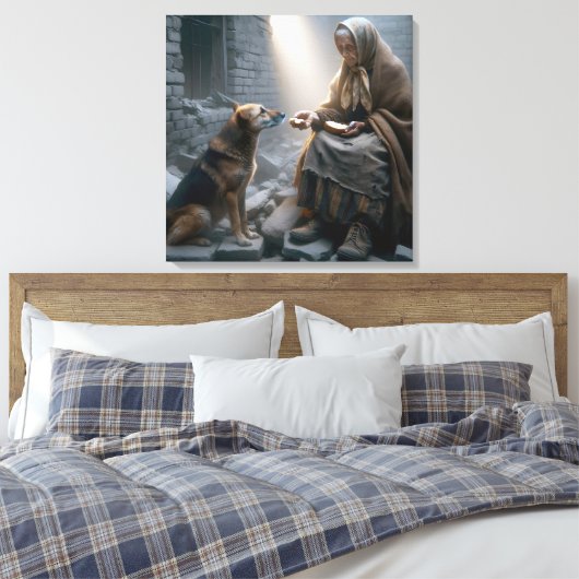Oude Dame en Hond Oorlog Overlevenden Canvas Afdruk (Insitu (Slaapkamer))