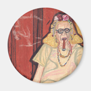 oude dame en sigaar magneet